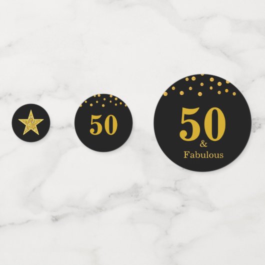 50 & Fabulous Birthday Gold Black Table Confetti (Achterkanten)