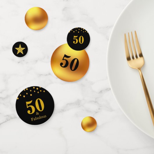 50 & Fabulous Birthday Gold Black Table Confetti (Groep)