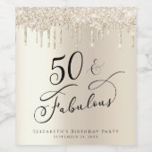 50 Fabulous Birthday Gold Glitter, op maat gesnede Wijn Etiket (Enkel label)