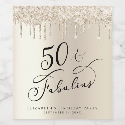 50 Fabulous Birthday Gold Glitter, op maat gesnede Wijn Etiket (Enkel label)