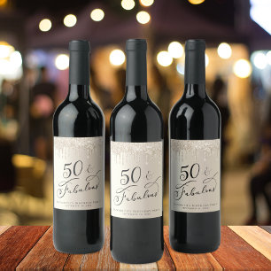 50 Fabulous Birthday Gold Glitter, op maat gesnede Wijn Etiket