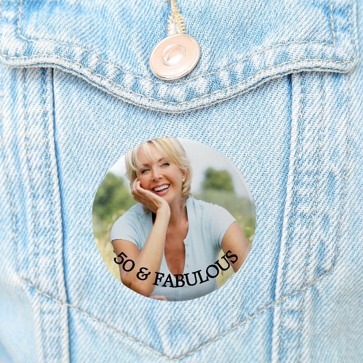 50 fabulous birthday gold name photo ronde button 5,7 cm