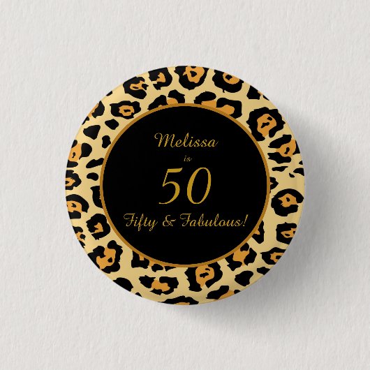 50 & Fabulous Birthday Leopard Print Button (Voorkant)