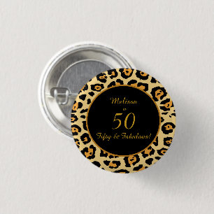 50 & Fabulous Birthday Leopard Print Button