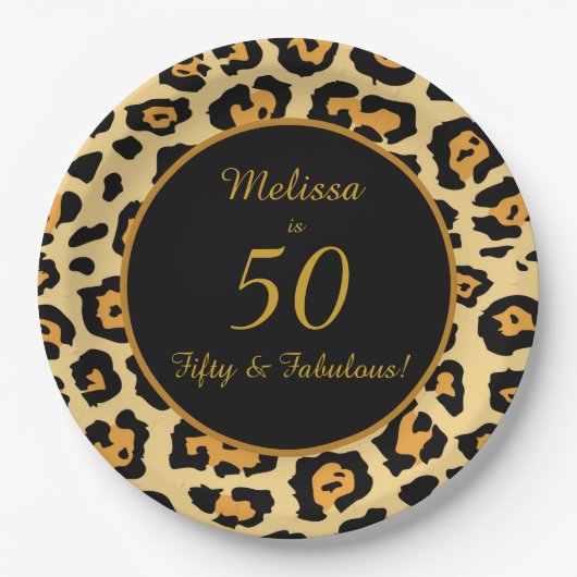 50 Fabulous Birthday Leopard Print Papieren Bordje (Voorkant)