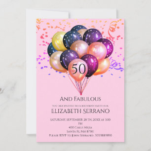 50 Fabulous Birthday Metallic Balloons Roze Kaart
