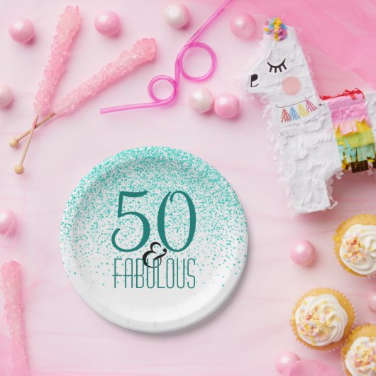 50 & Fabulous Birthday Party | Elegant 50e Blauwgr Papieren Bordje (Feest)
