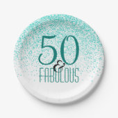 50 & Fabulous Birthday Party | Elegant 50e Blauwgr Papieren Bordje (Voorkant)