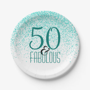 50 & Fabulous Birthday Party Elegant 50e Blauwgr Papieren Bordje