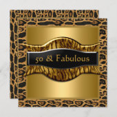 50 & Fabulous Birthday Party Gold Black Leopard Kaart (Voorkant / Achterkant)