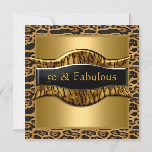 50 & Fabulous Birthday Party Gold Black Leopard Kaart (Voorkant)