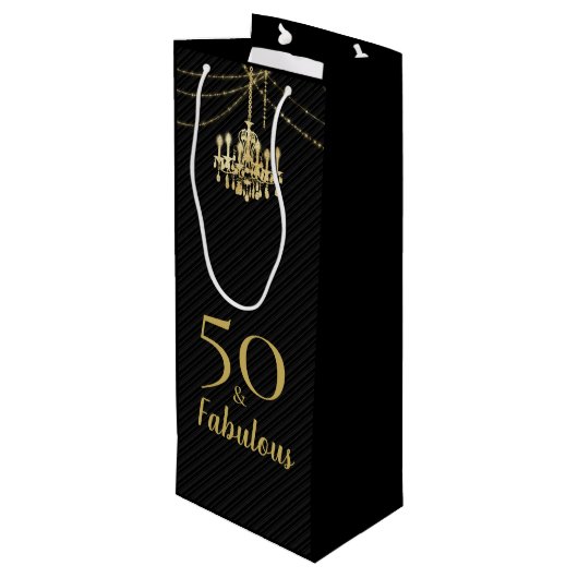 50 & Fabulous Birthday Party Golden Chandelier Wijn Cadeautas (Achterkant Gekanteld)