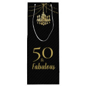 50 & Fabulous Birthday Party Golden Chandelier Wijn Cadeautas (Achterkant)