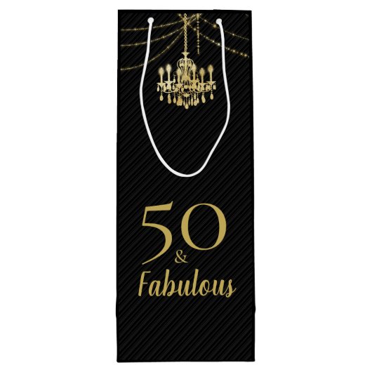50 & Fabulous Birthday Party Golden Chandelier Wijn Cadeautas (Achterkant)