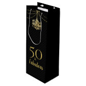 50 & Fabulous Birthday Party Golden Chandelier Wijn Cadeautas (Voorkant Gekanteld)