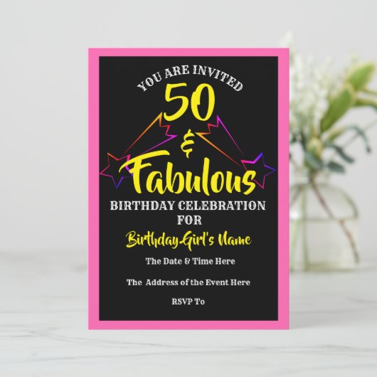 50 & Fabulous Birthday Party Invitation - Save The Date (Staand voorkant)