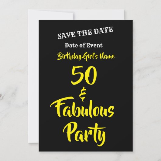 50 & Fabulous Birthday Party Invitation - Save The Date (Achterkant)