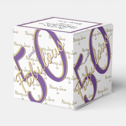 50 & Fabulous Birthday Party Paars/Gold Message Bedankdoosjes (Achterkant)