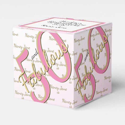 50 & Fabulous Birthday Party Pink/Gold Message Bedankdoosjes (Voorkant Zijde)