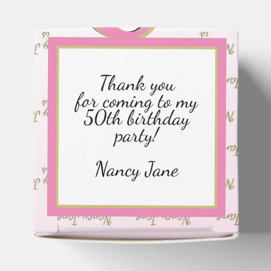 50 & Fabulous Birthday Party Pink/Gold Message Bedankdoosjes (Bovenkant)