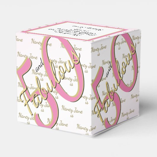 50 & Fabulous Birthday Party Pink/Gold Message Bedankdoosjes (Achterkant)