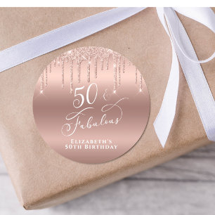 50 Fabulous Birthday Party Roos Gold Glitter Ronde Sticker