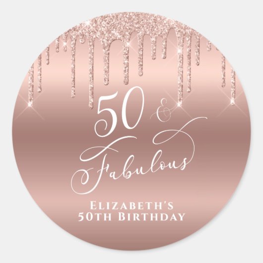 50 Fabulous Birthday Party Roos Gold Glitter Ronde Sticker (Voorkant)
