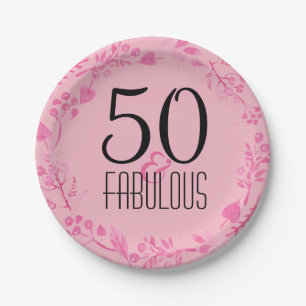 50 & Fabulous Birthday Party Roze 50e verjaardag Papieren Bordje
