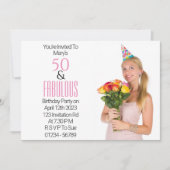 50 Fabulous Birthday Pink Black Tekst Kaart (Voorkant)