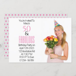 50 Fabulous Birthday Pink Black Tekst Kaart