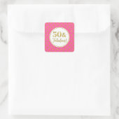 50 & Fabulous Birthday Pink White Gold Stippen Vierkante Sticker (Tas)