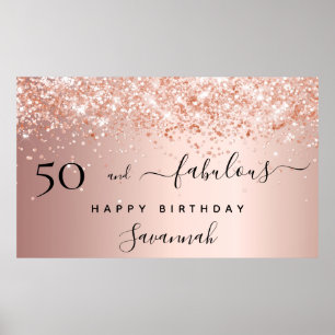 50 Fabulous birthday rose gold blush glitter Poster