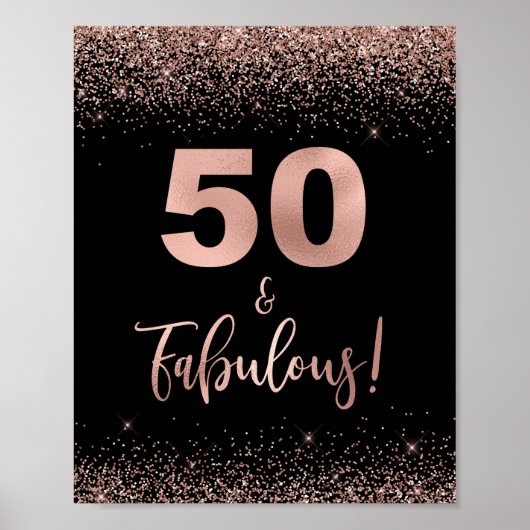 50 & Fabulous Birthday Sign Roos Gold Confetti Poster (Voorkant)