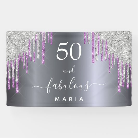 50 fabulous birthday silver purple glitter glam spandoek (Horizontaal)