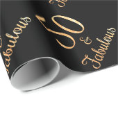 50 & Fabulous Birthday Sparkly Gold Glitter Zwart Cadeaupapier (Rol Hoek)
