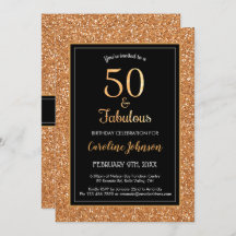 50 & Fabulous Birthday Sparkly Gold Glitter Zwart