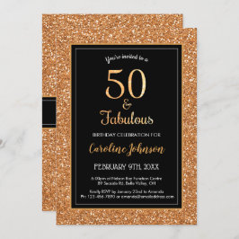 50 & Fabulous Birthday Sparkly Gold Glitter Zwart Kaart
