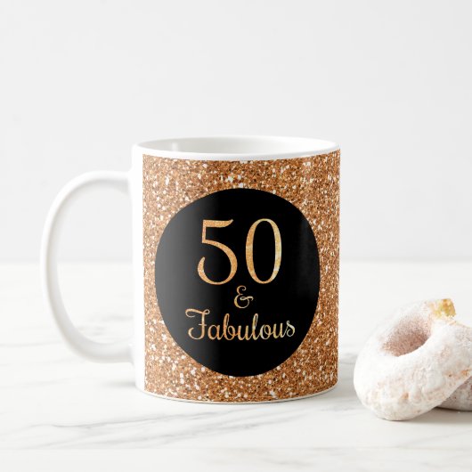 50 & Fabulous Birthday Sparkly Gold Glitter Zwart Koffiemok (Met donut)