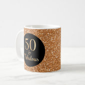 50 & Fabulous Birthday Sparkly Gold Glitter Zwart Koffiemok (Voorkant links)