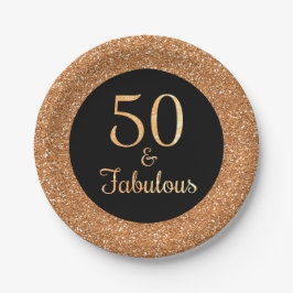 50 & Fabulous Birthday Sparkly Gold Glitter Zwart Papieren Bordje