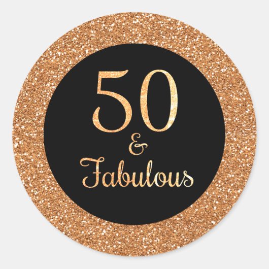 50 & Fabulous Birthday Sparkly Gold Glitter Zwart Ronde Sticker (Voorkant)