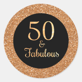 50 & Fabulous Birthday Sparkly Gold Glitter Zwart Ronde Sticker