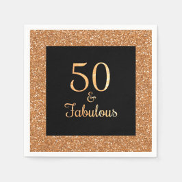 50 & Fabulous Birthday Sparkly Gold Glitter Zwart Servet