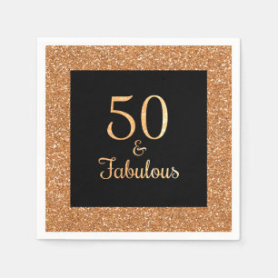 50 & Fabulous Birthday Sparkly Gold Glitter Zwart Servet
