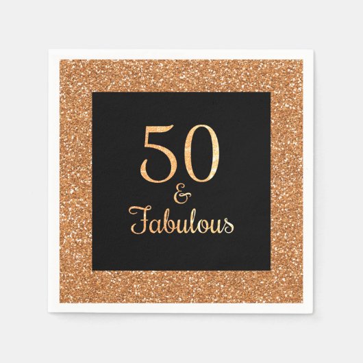 50 & Fabulous Birthday Sparkly Gold Glitter Zwart Servet (Voorkant)