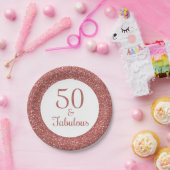 50 & Fabulous Birthday Sparkly Roos Gouden Glitter Papieren Bordje (Feest)