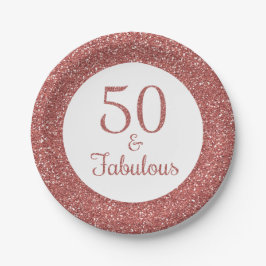50 & Fabulous Birthday Sparkly Roos Gouden Glitter Papieren Bordje