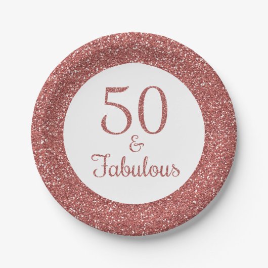 50 & Fabulous Birthday Sparkly Roos Gouden Glitter Papieren Bordje (Voorkant)
