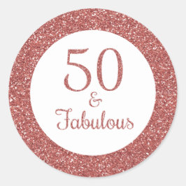 50 & Fabulous Birthday Sparkly Roos Gouden Glitter Ronde Sticker