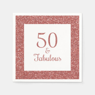 50 & Fabulous Birthday Sparkly Roos Gouden Glitter Servet